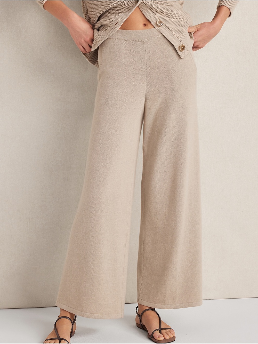 Haven Well Within M Organic Cotton Knit Wide-Leg Lounge Sweater Pants Stretchy